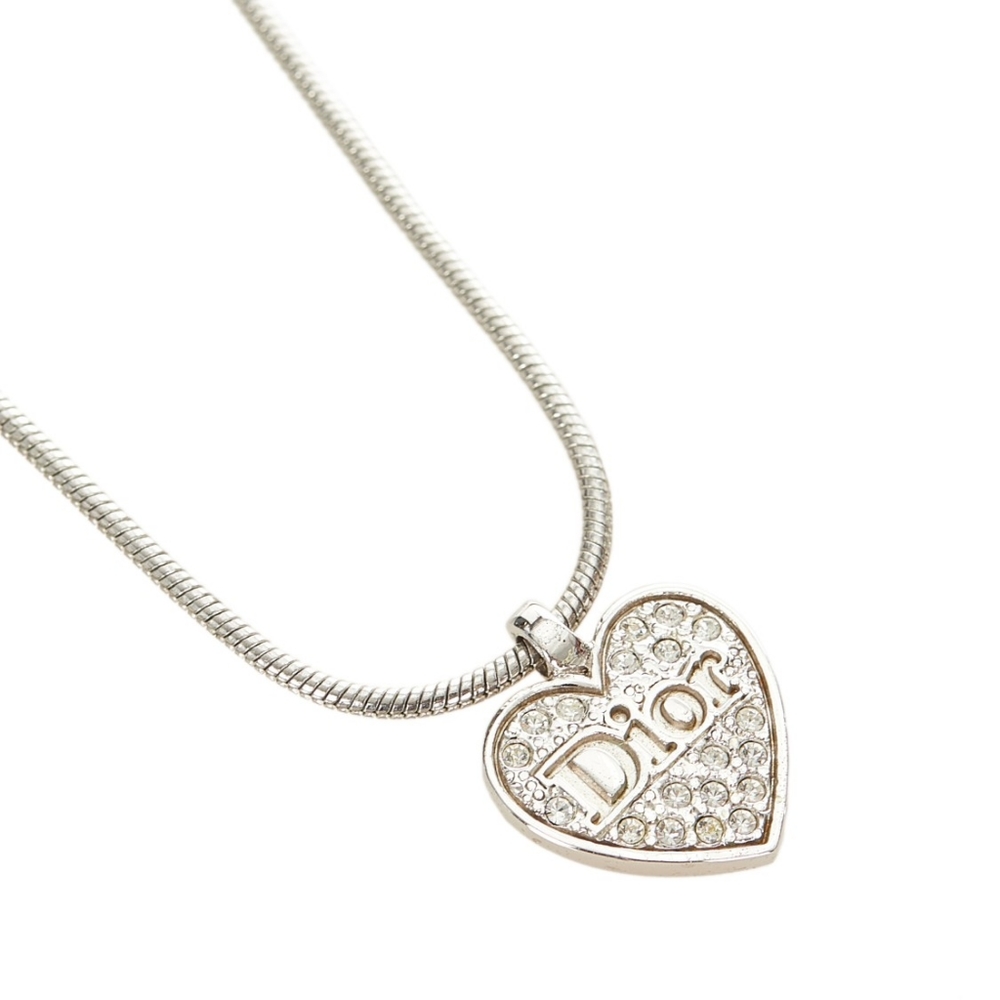 Dior Heart Logo Pendant Necklace Silver